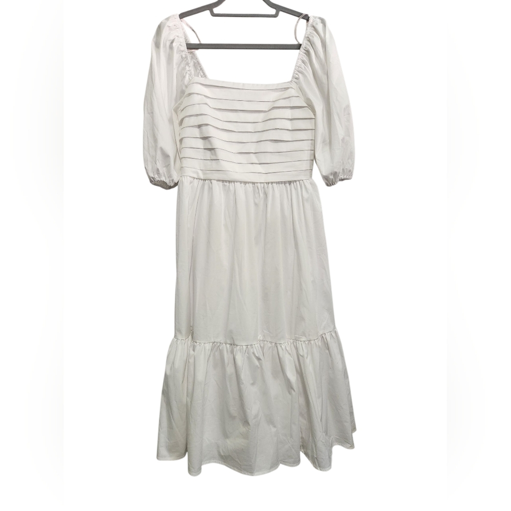 Nanette Lepore Amber Puff Sleeve Tiered Dress White Women Size 10